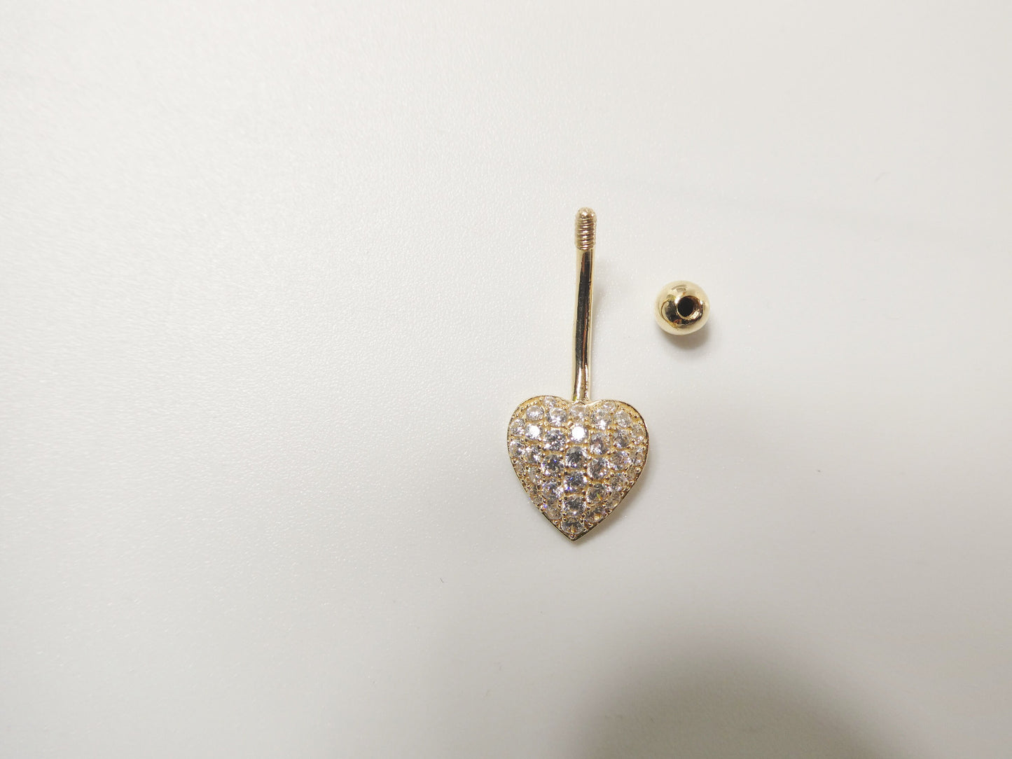 14k real solid yellow gold heart belly button ring piercing