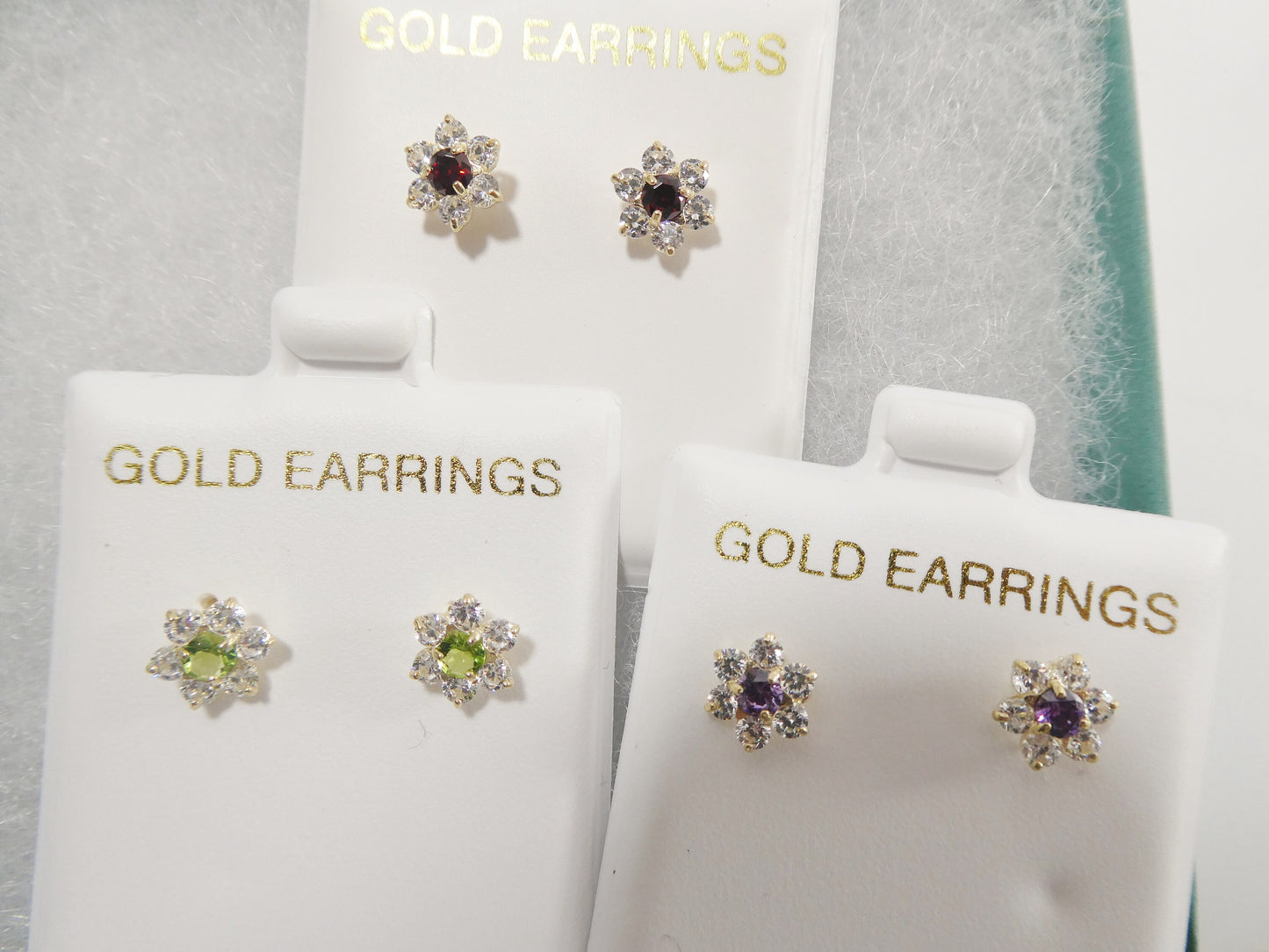 10k real solid yellow gold birthstone screw back earrings large flower shape