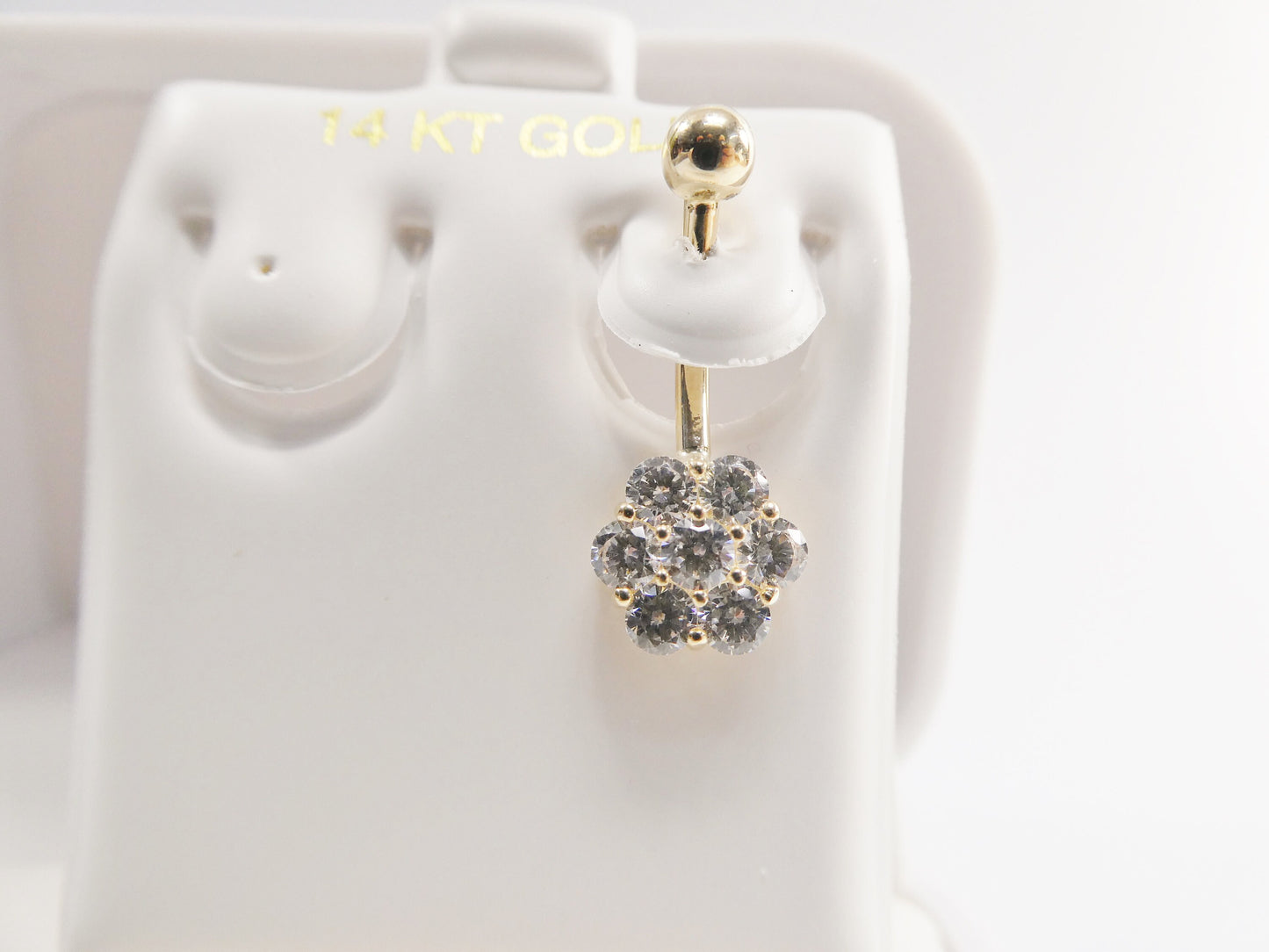 14k real solid yellow gold full stone flower belly button ring piercing