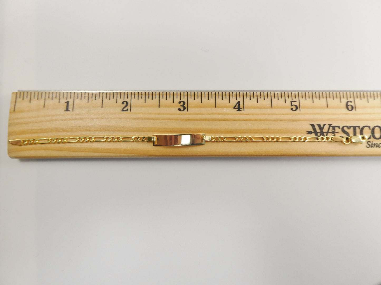 14K real solid yellow gold 6 inch Figaro style baby ID bracelet