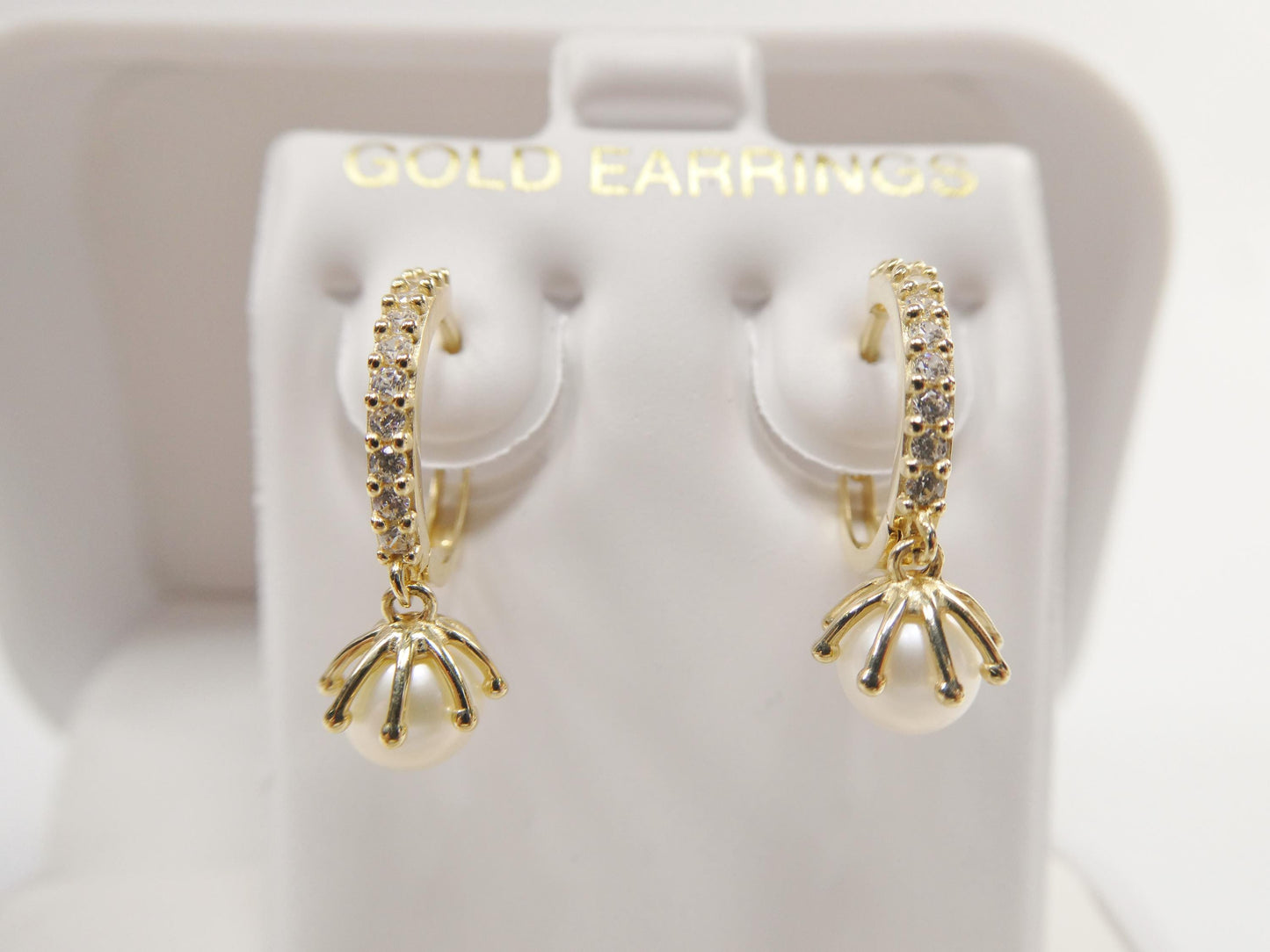 real 10k solid yellow gold cultured freshwater pearl hoop huggie earring