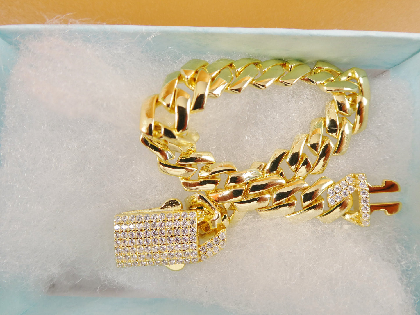 8 inch 14k yellow gold color Monaco bracelet over real solid 925 sterling silver