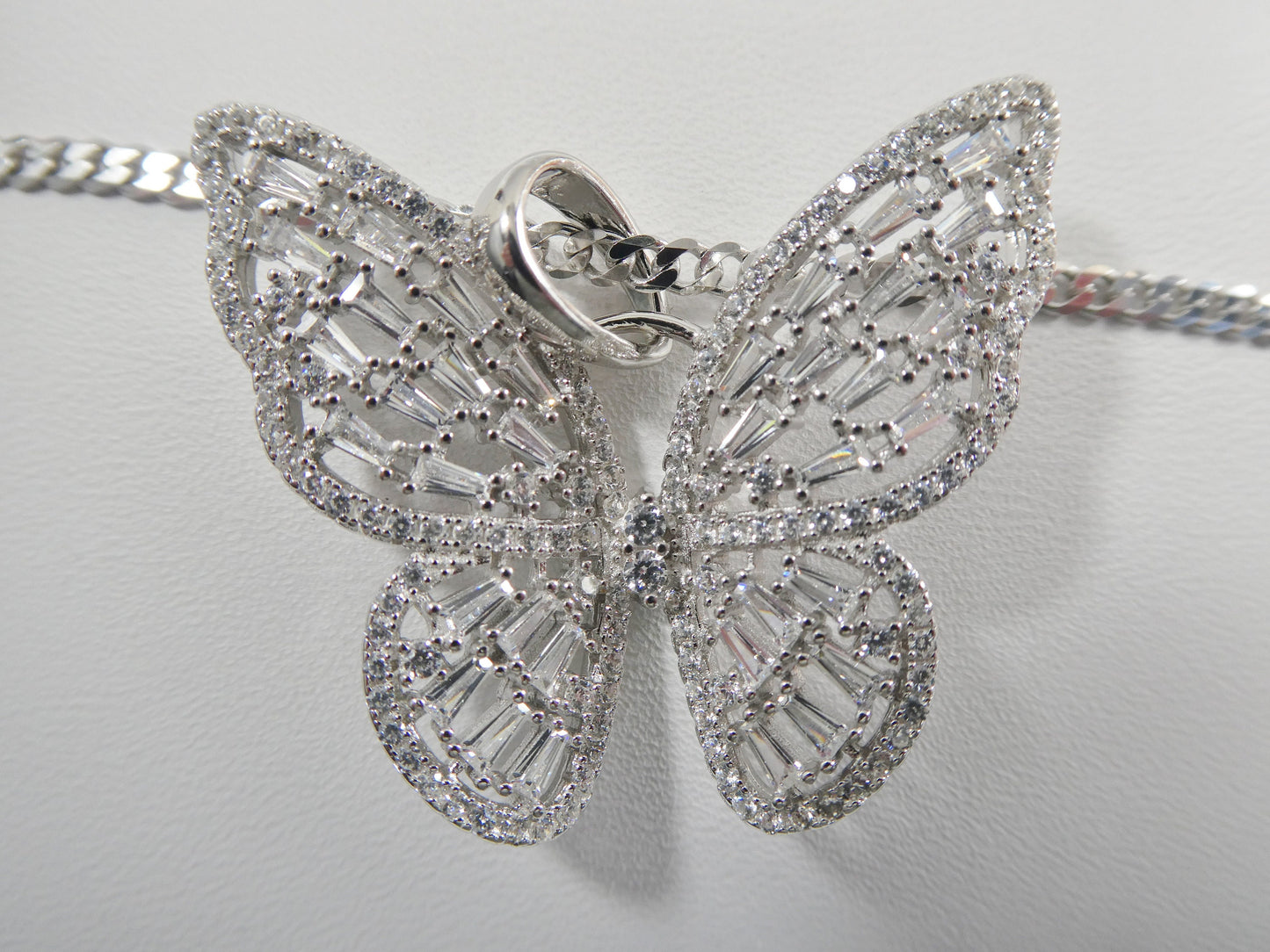 real 925 sterling silver baguette setting butterfly chain and pendent