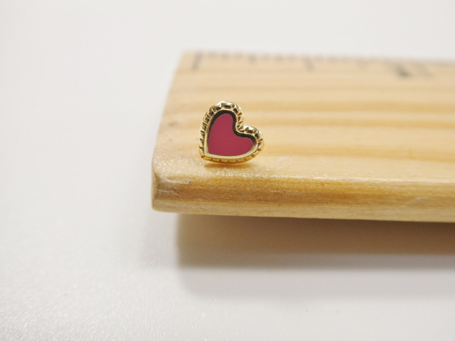 14k real solid yellow gold heart enamel stud nose ring