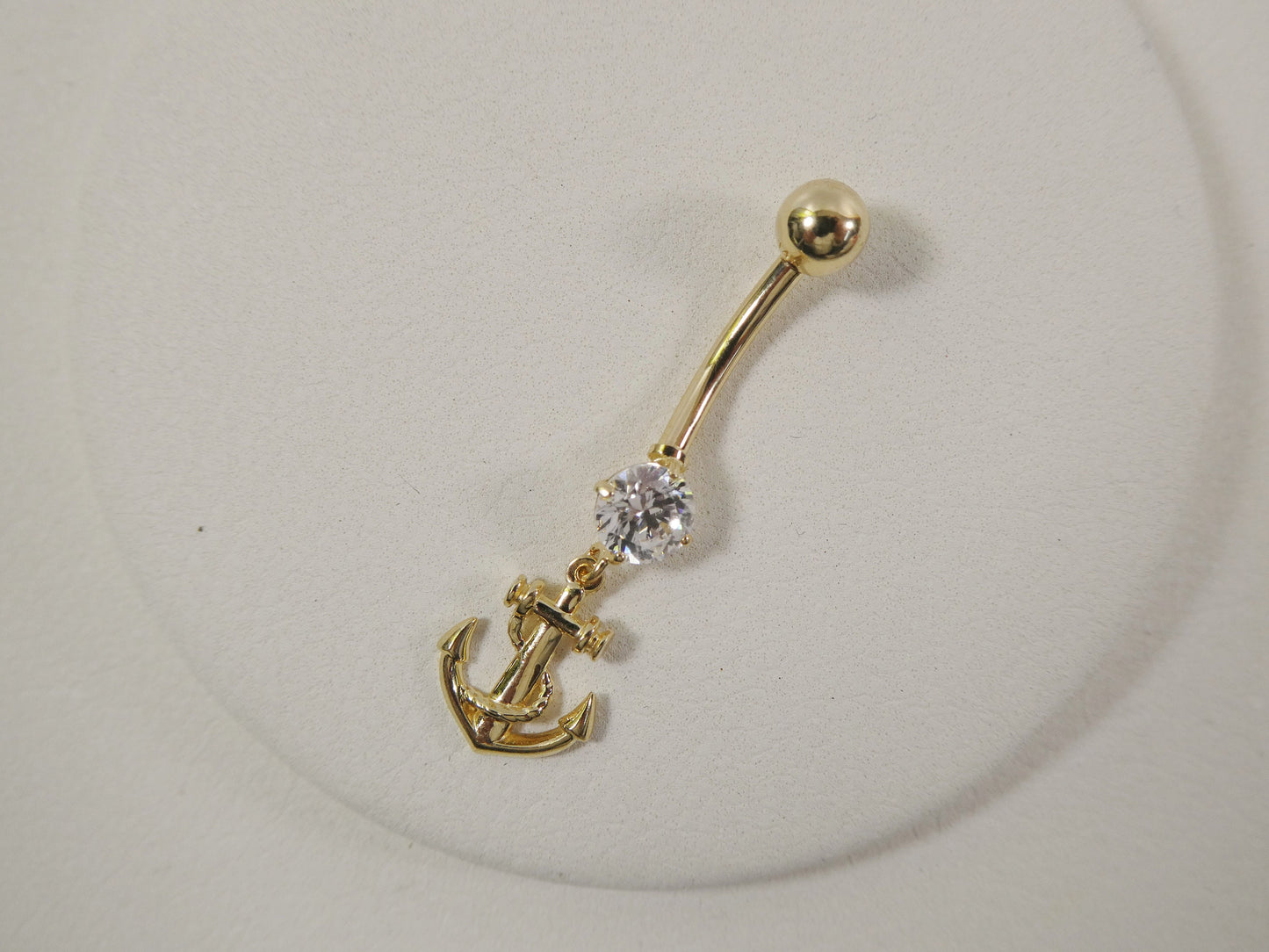 14k real solid yellow gold anchor navel belly button ring piercing