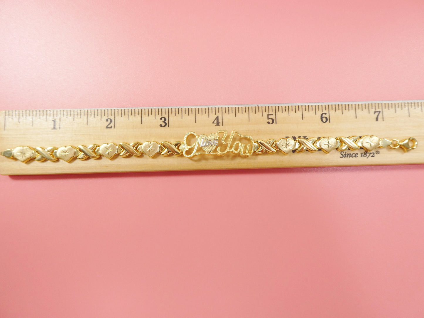 real 925 sterling silver I love you xo heart stampato bracelet 14k yellow gold tone finish