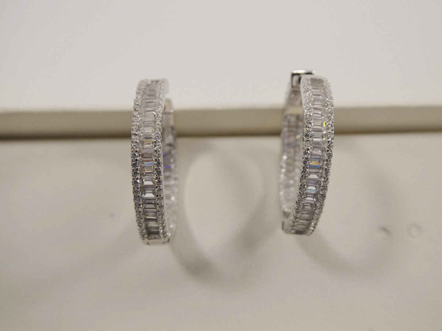 real 925 sterling silver 14k yellow gold color finish baguette setting earrings
