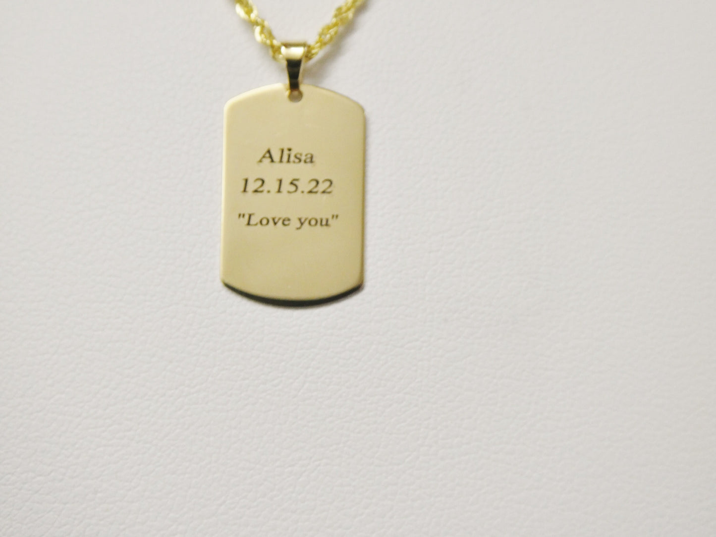 14k real solid yellow gold personalized tag pendent and robe necklace