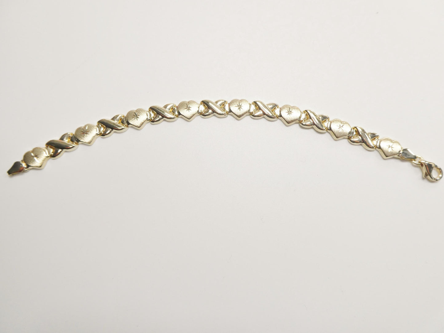 real 10k solid yellow gold xo heart hugs and kisses stampato 6.5 inch bracelet