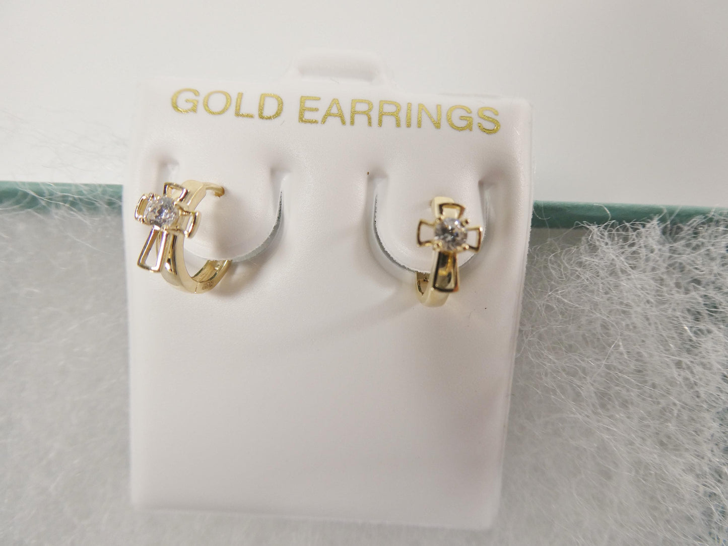 10k real solid yellow gold small huggie cross hoop fancy earrings