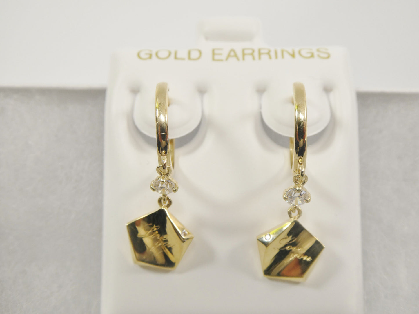 10k real yellow gold love engrave dangle plain huggie earring