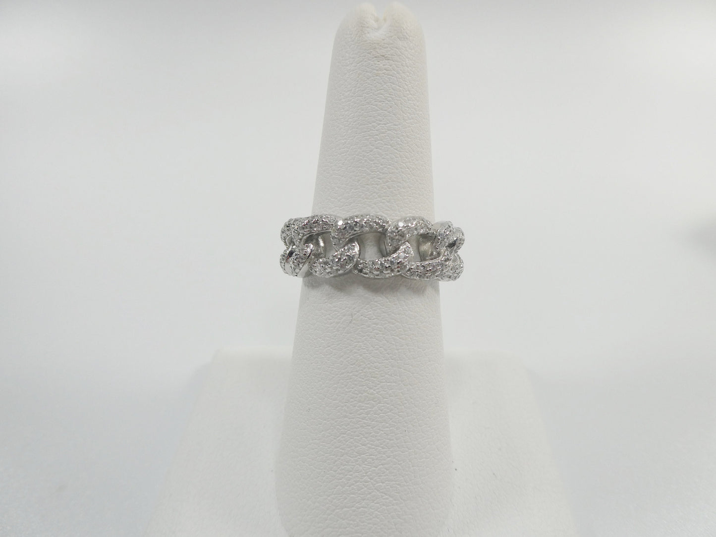 real 925 sterling silver Monaco curb link full icy prong setting ladies ring