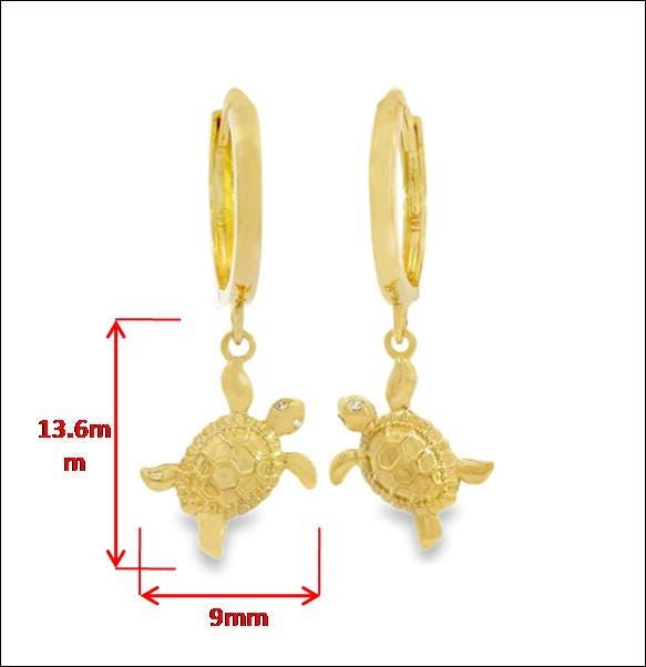 real 10k solid yellow gold turtle drop huggie earrings