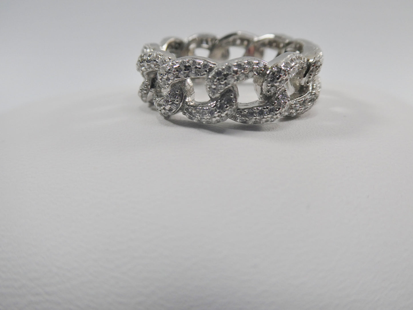real 925 sterling silver Monaco curb link full icy prong setting ladies ring