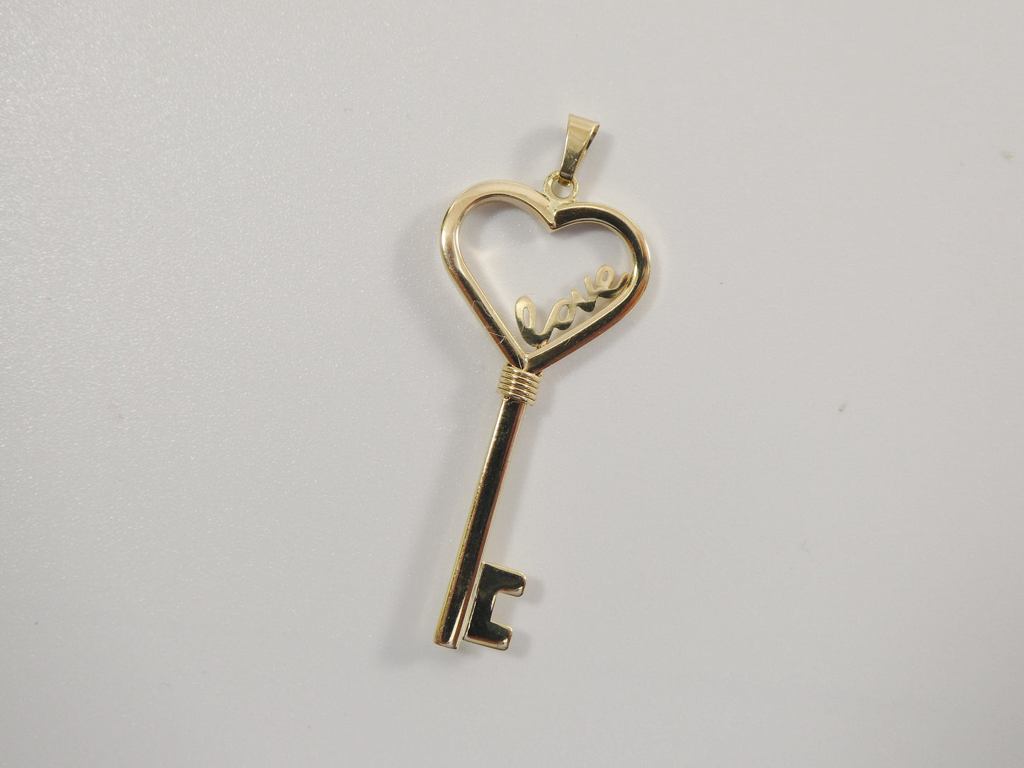 women's 14k real solid yellow gold love key charm