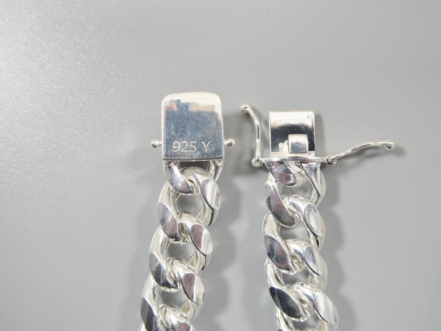 real 12mm 925 sterling silver Miami semi solid link chain box lock clasp