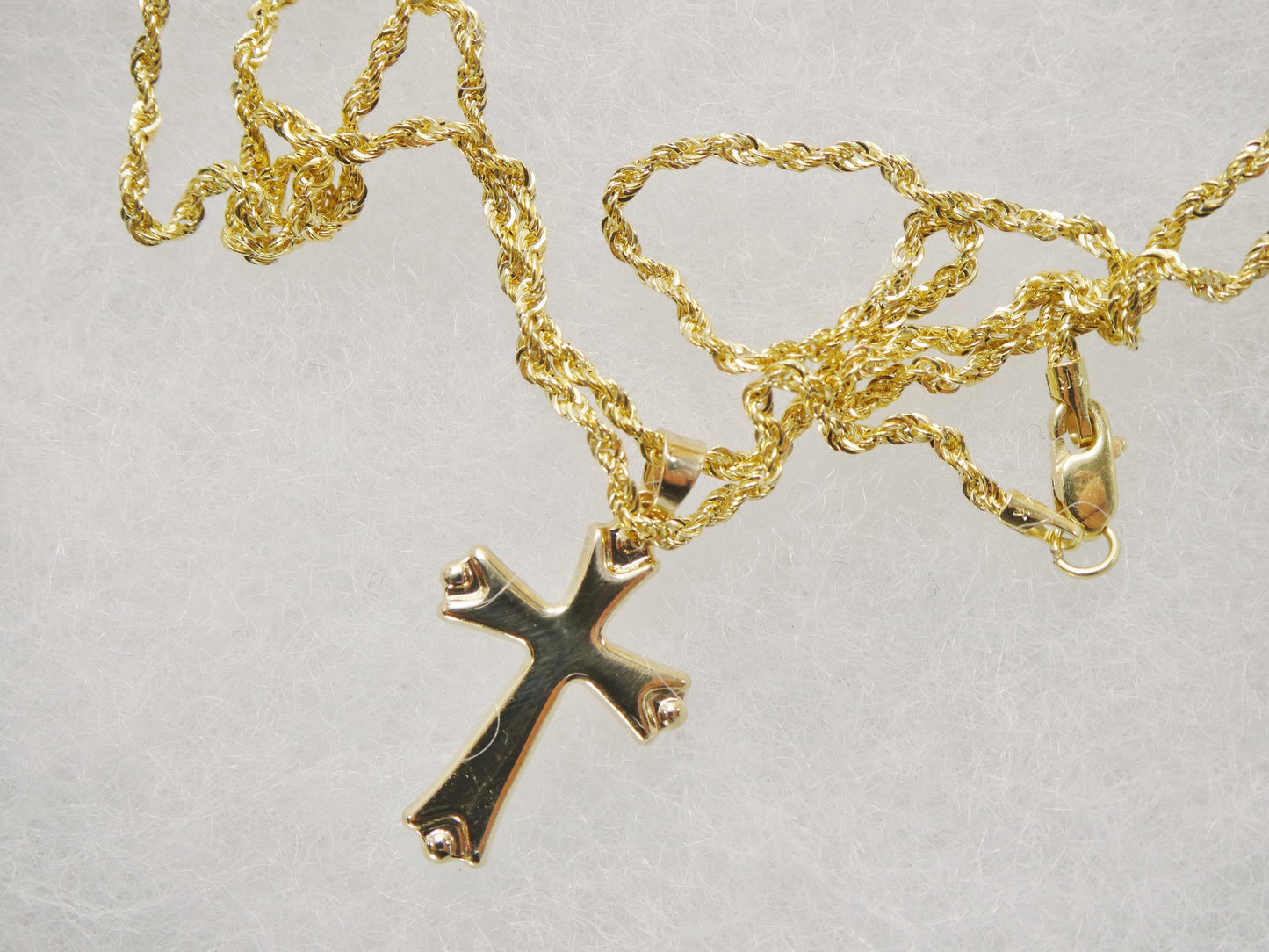 14k real solid yellow gold super polish cross pendent and robe necklace