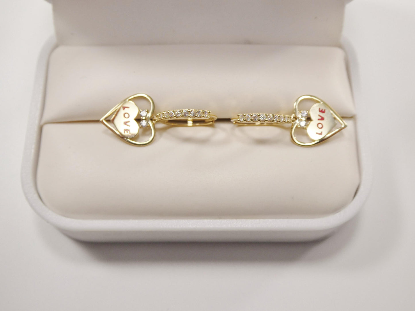 real 10k solid yellow gold heart love dropping huggie earrings