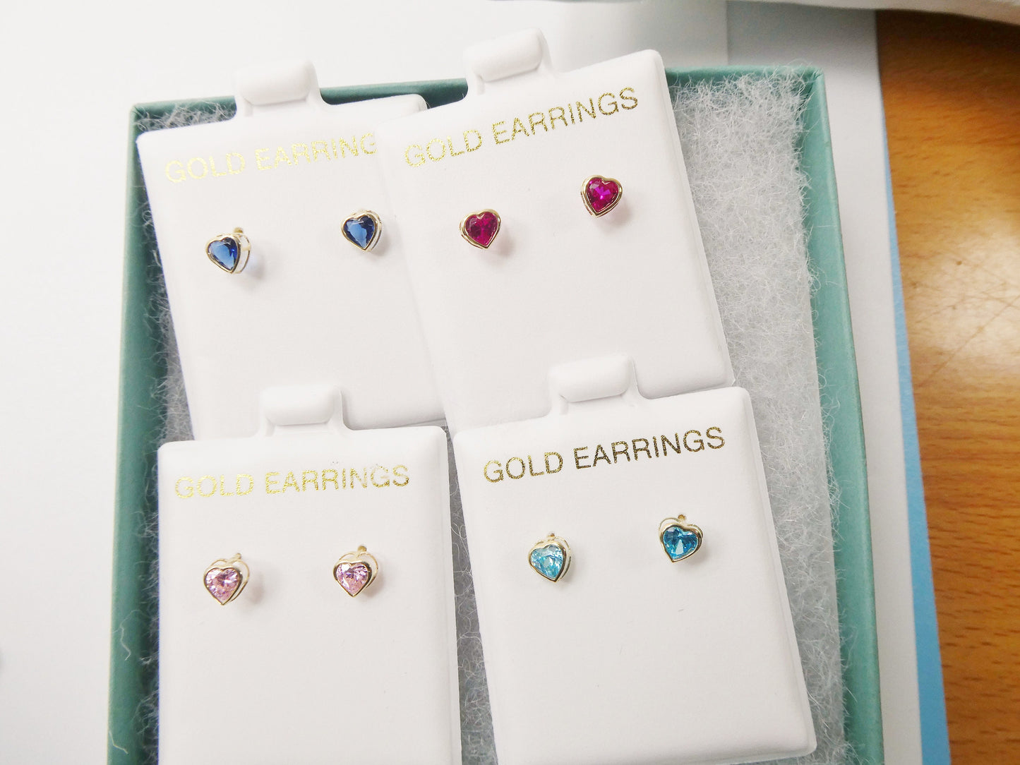 10k real solid yellow gold birthstone screw back children earrings heart bazel shape