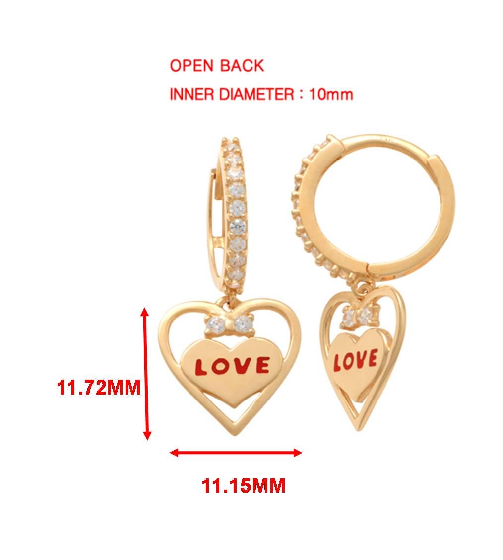 real 10k solid yellow gold heart love dropping huggie earrings