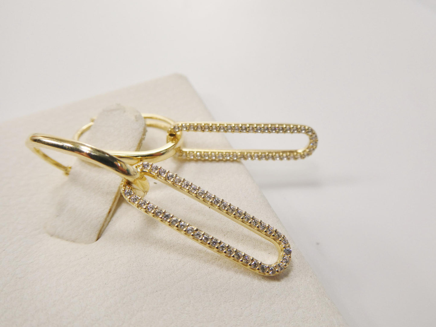 real 10k solid yellow gold long hanging paperclip earring