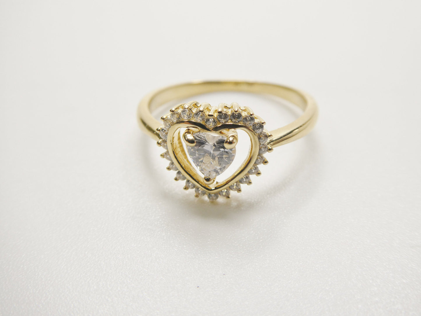 14k real solid yellow gold engagement heart cubic zirconia ring