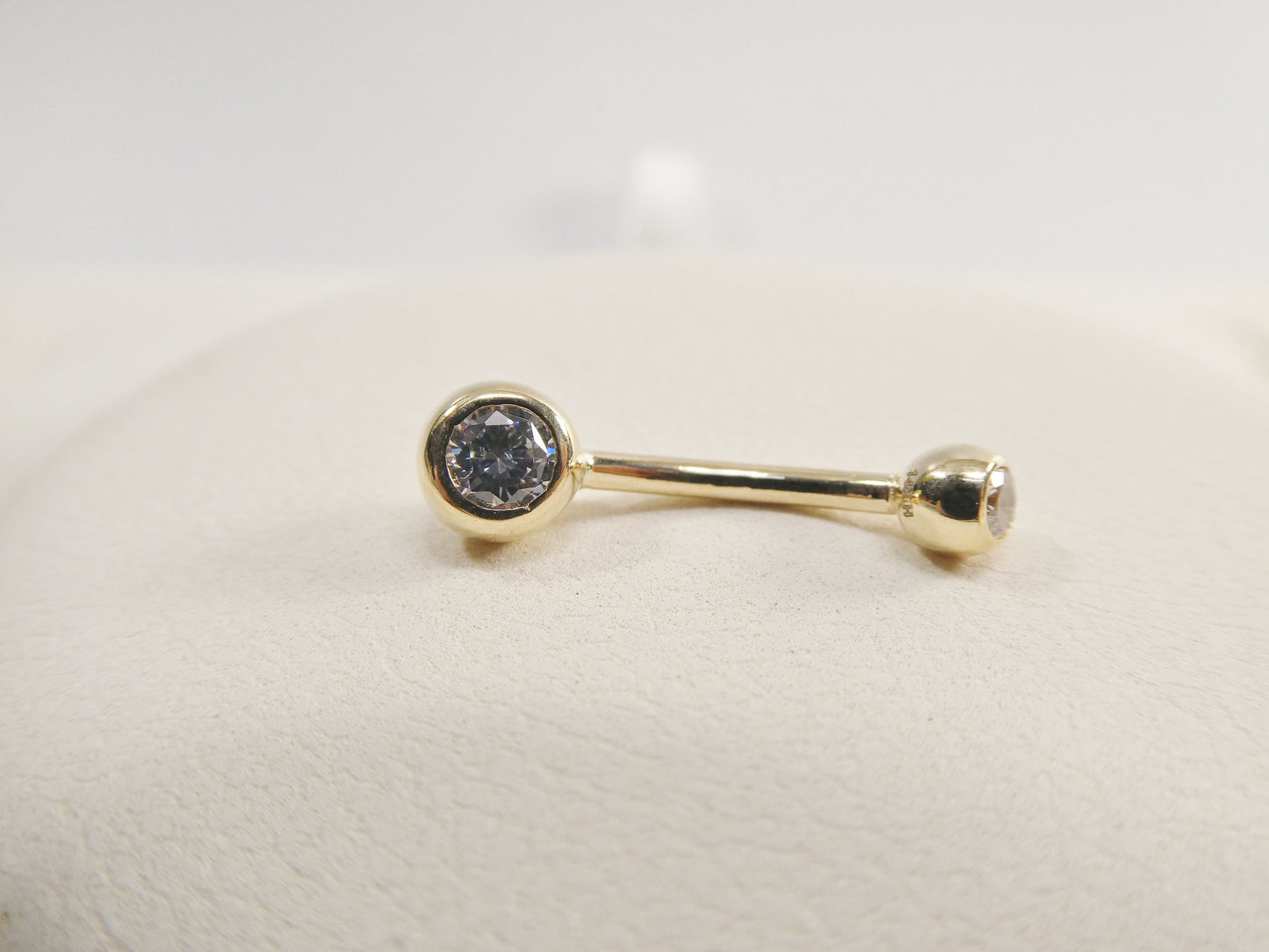 14k real solid yellow gold 5mm stone bezel setting belly button ring piercing