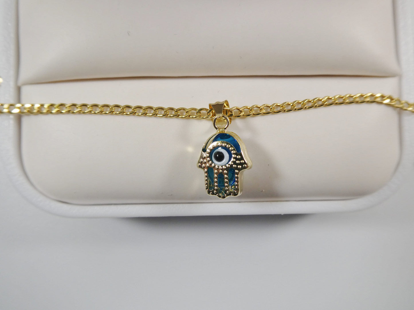 real 14k solid yellow gold 16 inch curb chain and evil eye pendent charm
