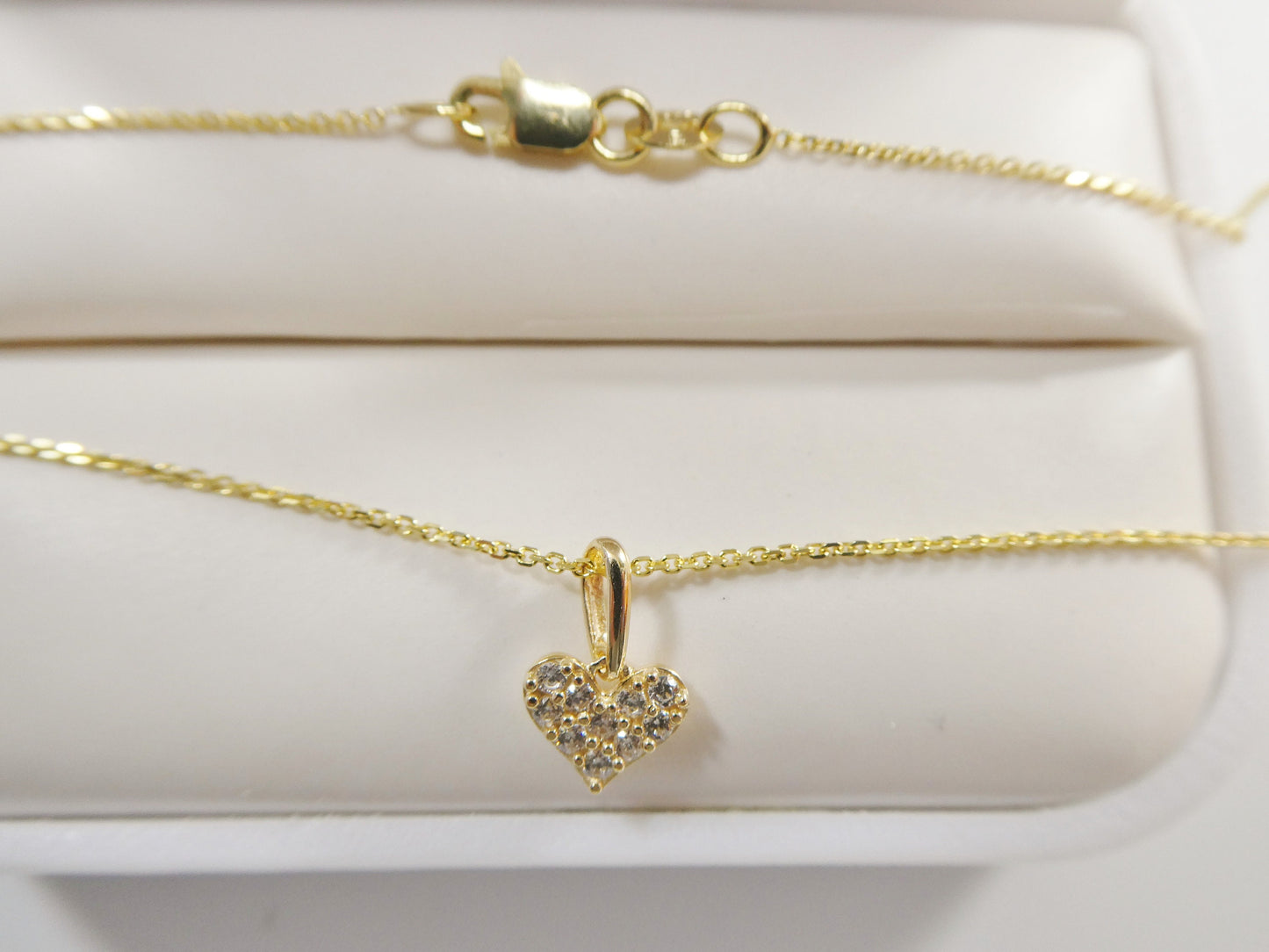 14k real solid yellow gold small heart pendent and cable necklace