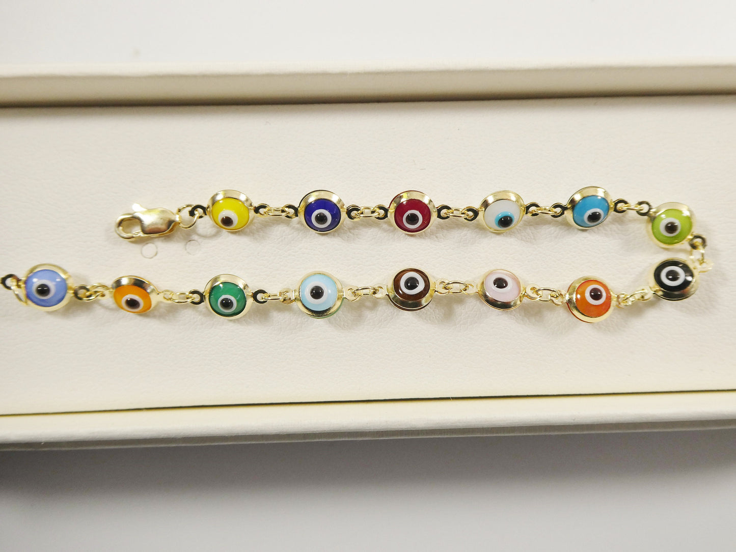 real 14k sold yellow gold 6 inch evil eye multi color adjustable baby bracelet