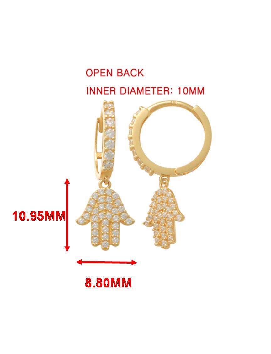 real 10k solid yellow gold hamsa hand hoop huggie earrings