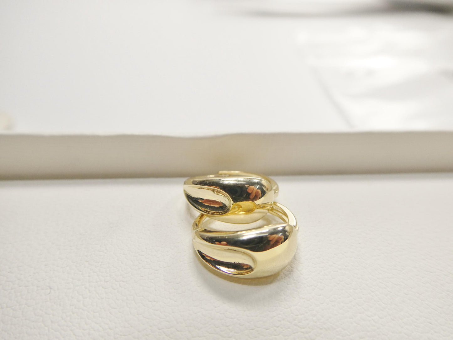 real 10k solid yellow gold designer polish hoop huggie earrings