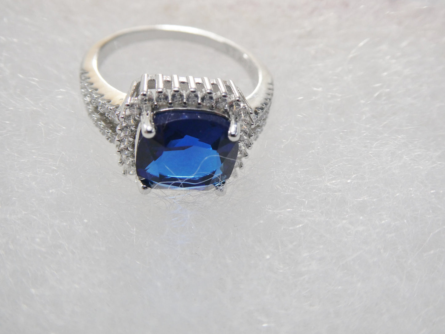 real 925 sterling silver square blue stone color ladies ring