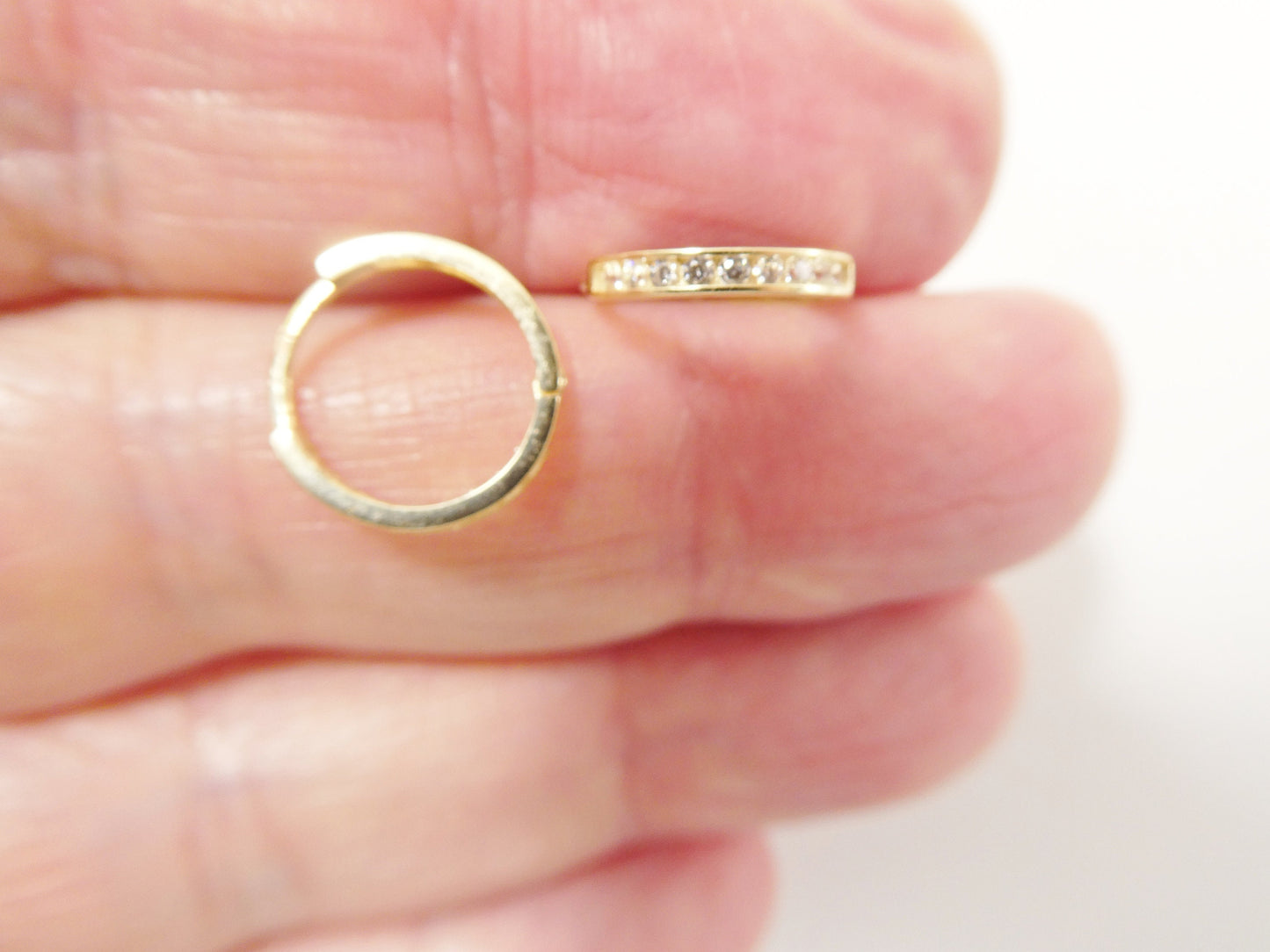real 10k solid yellow gold cz earring / cartilage daith hoop huggie earring