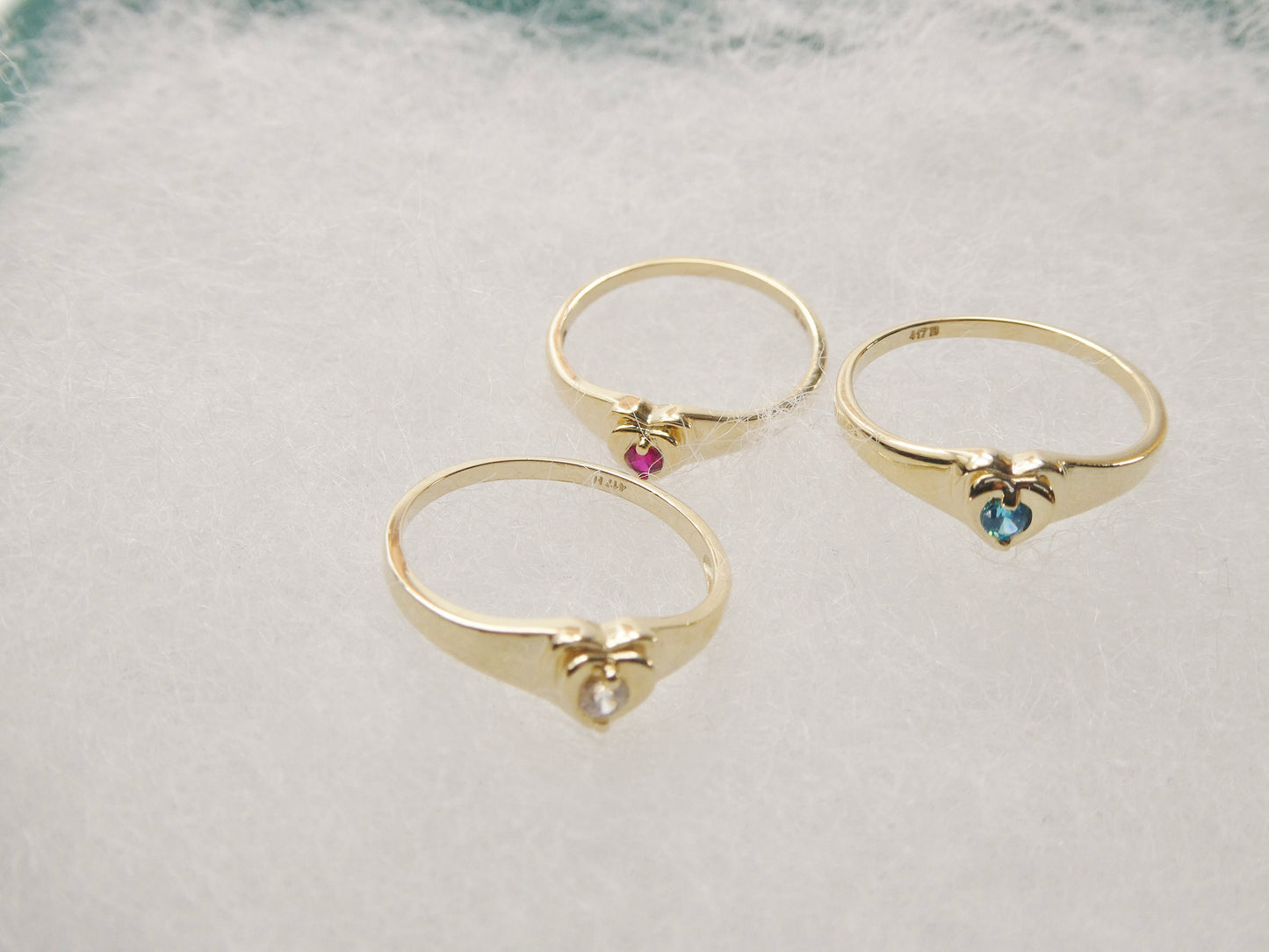 10k solid yellow gold baby children heart shaped color stone ring