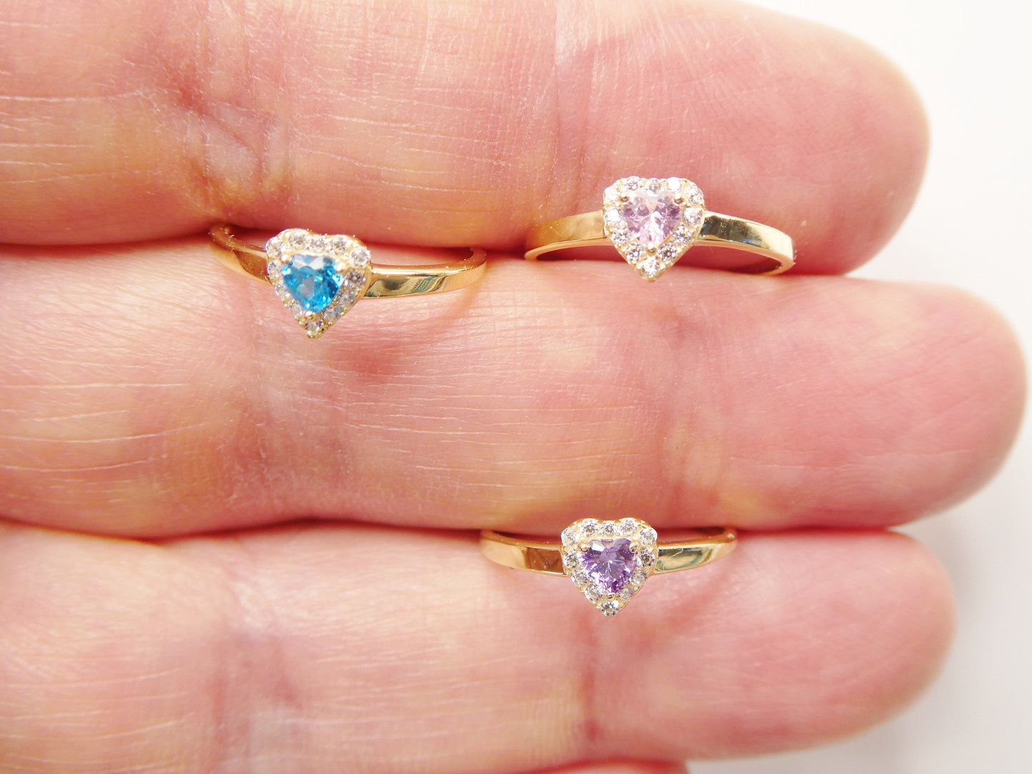 10k solid yellow gold baby children heart shaped color stone ring
