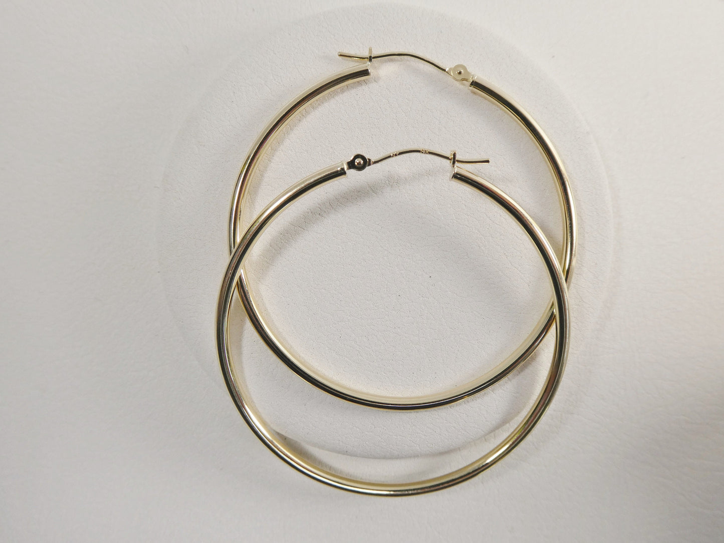 14K real solid yellow gold 2mm / 45mm round hoop earring snap closure high polish finish