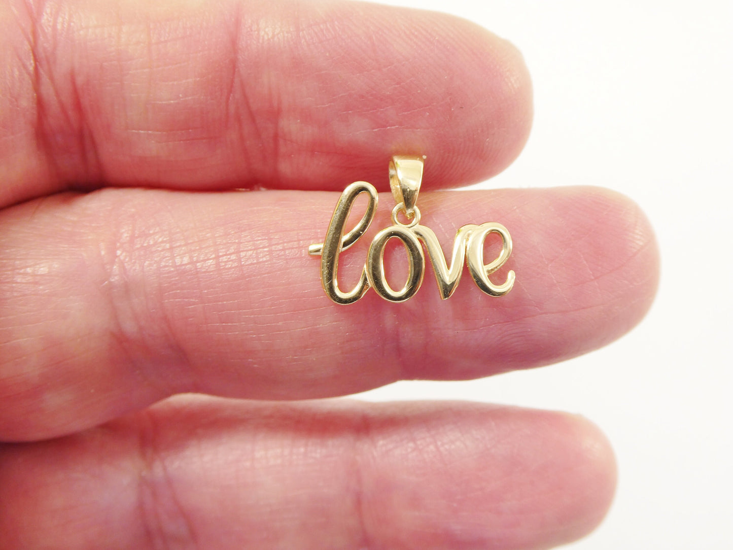 women's 14k real solid yellow gold love world charm
