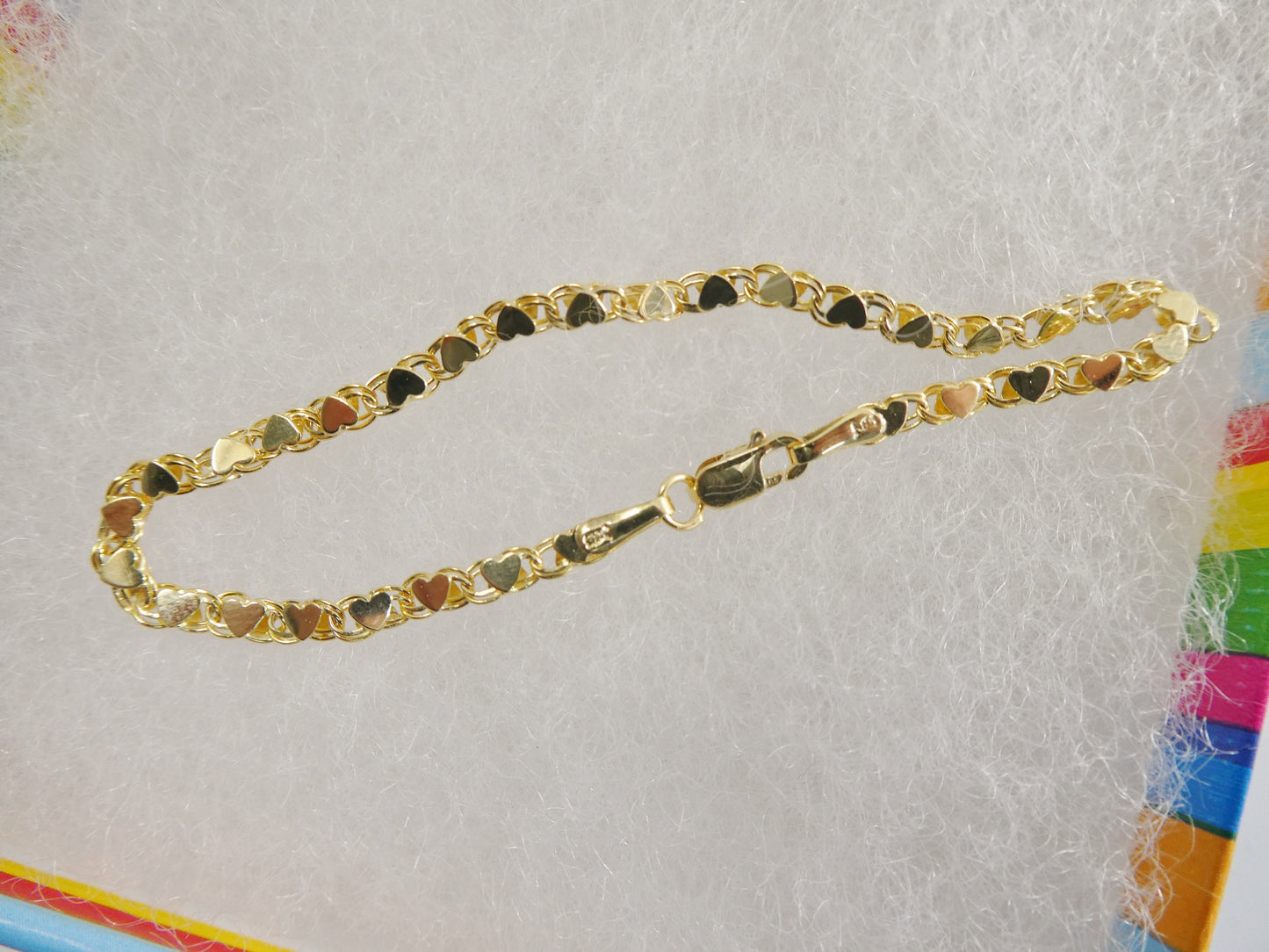 14k real solid yellow gold tennis heart 6 / 7/ inch bracelet