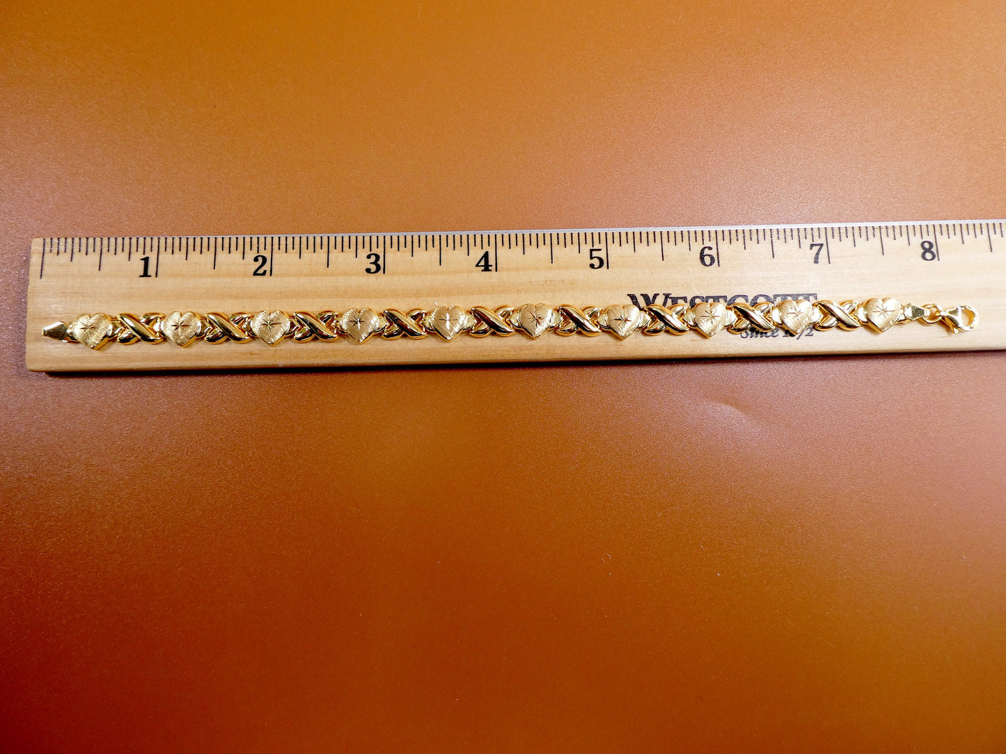 6.5 / 7 / 8 / 10 inch xoxo heart stampato bracelet all yellow tone 14k yellow gold color finish over real 925 sterling silver