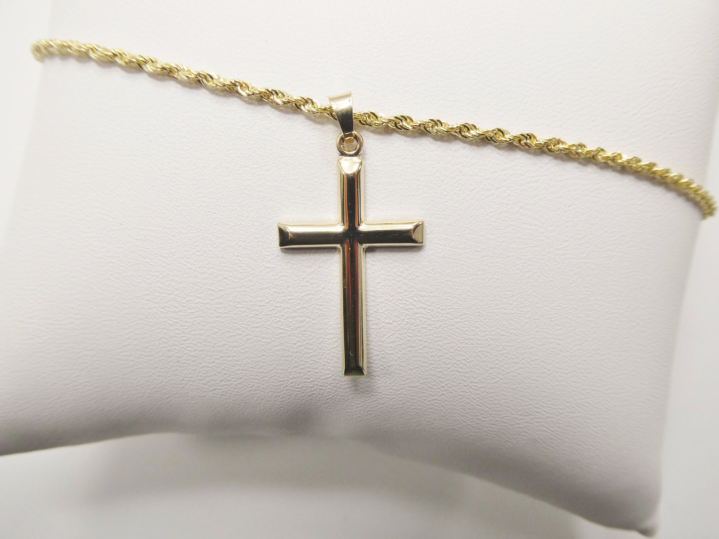 14k real solid yellow gold super polish cross pendent and robe necklace