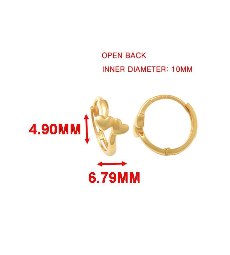 real 10k solid yellow gold double heart dropping huggie earring