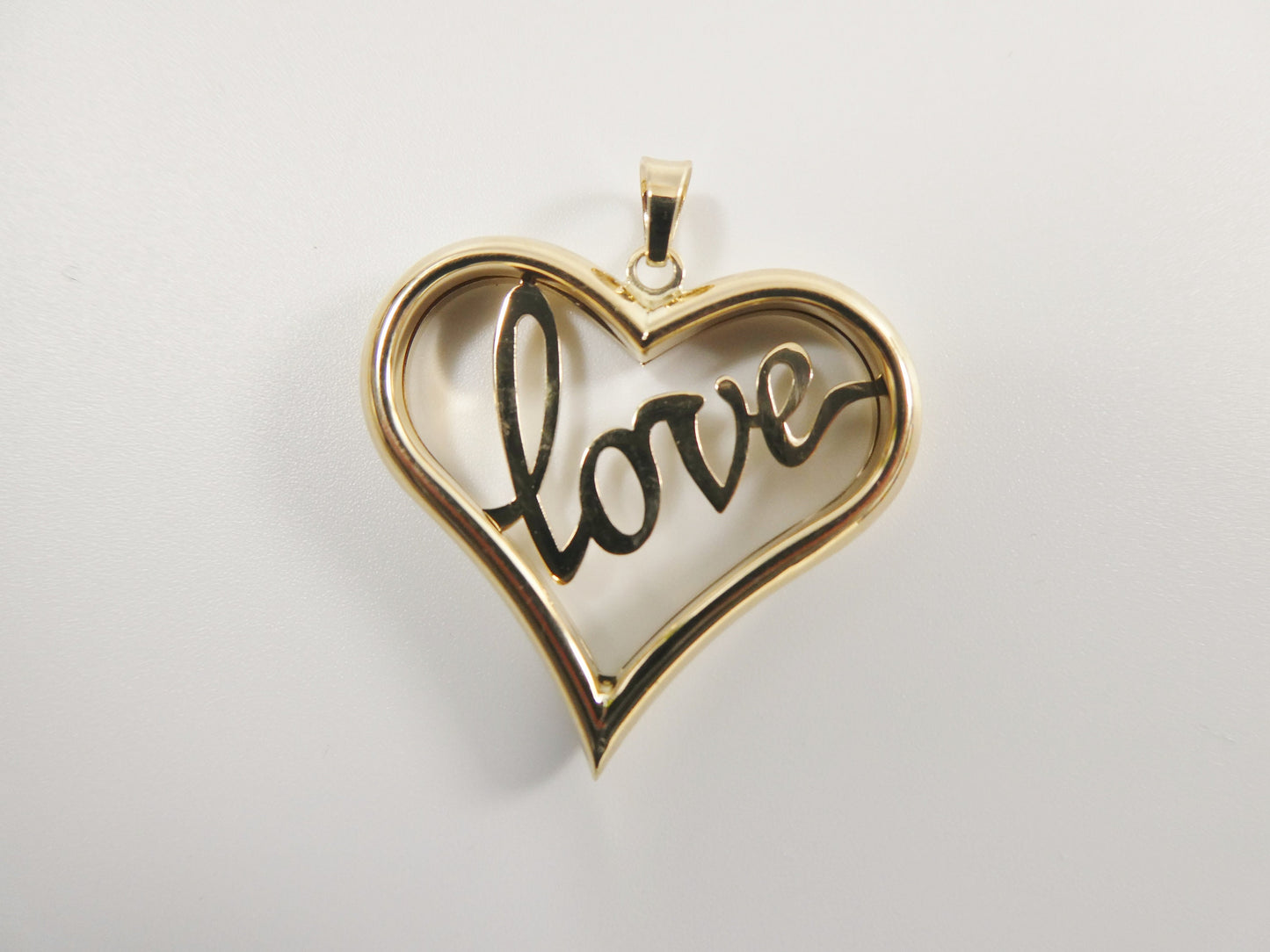 14k real solid yellow gold love heart high polish charm pendent
