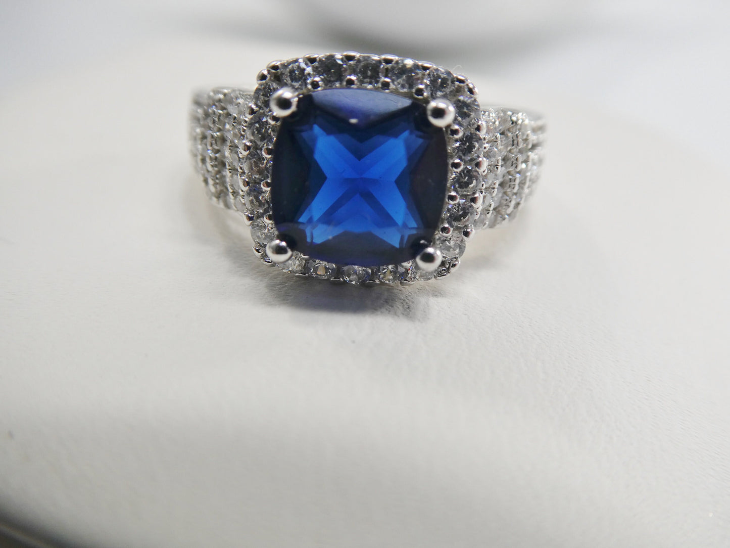 real 925 sterling silver square blue stone color ladies ring