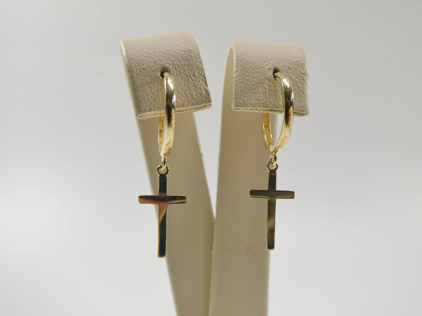 10k real solid yellow gold plain hoop huggie cross dropping