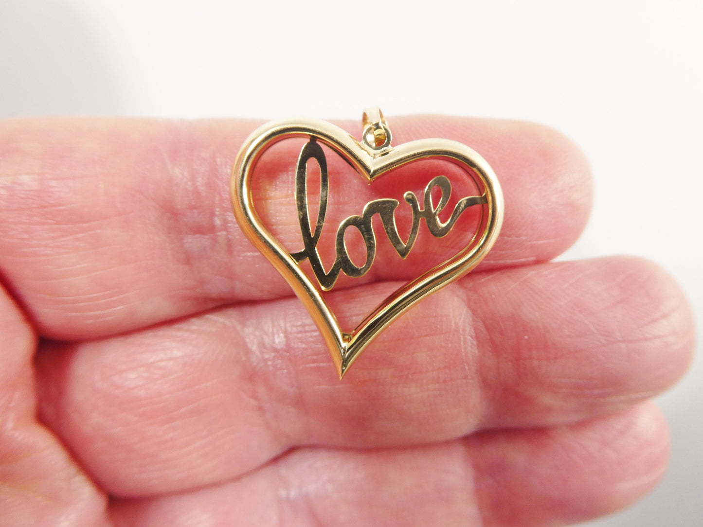14k real solid yellow gold love heart high polish charm pendent