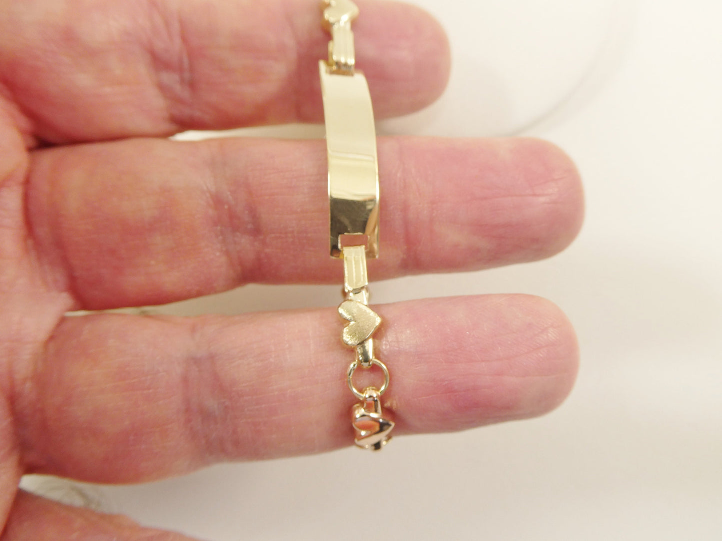 14K real solid yellow gold heart 5.5 inch baby ID bracelet