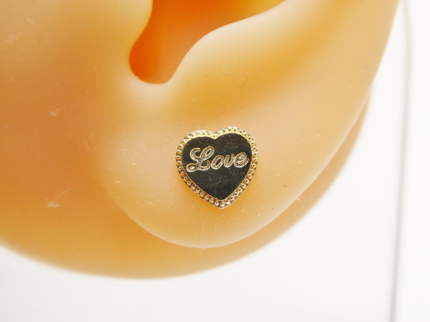 real 10k solid yellow gold heart love push post earrings