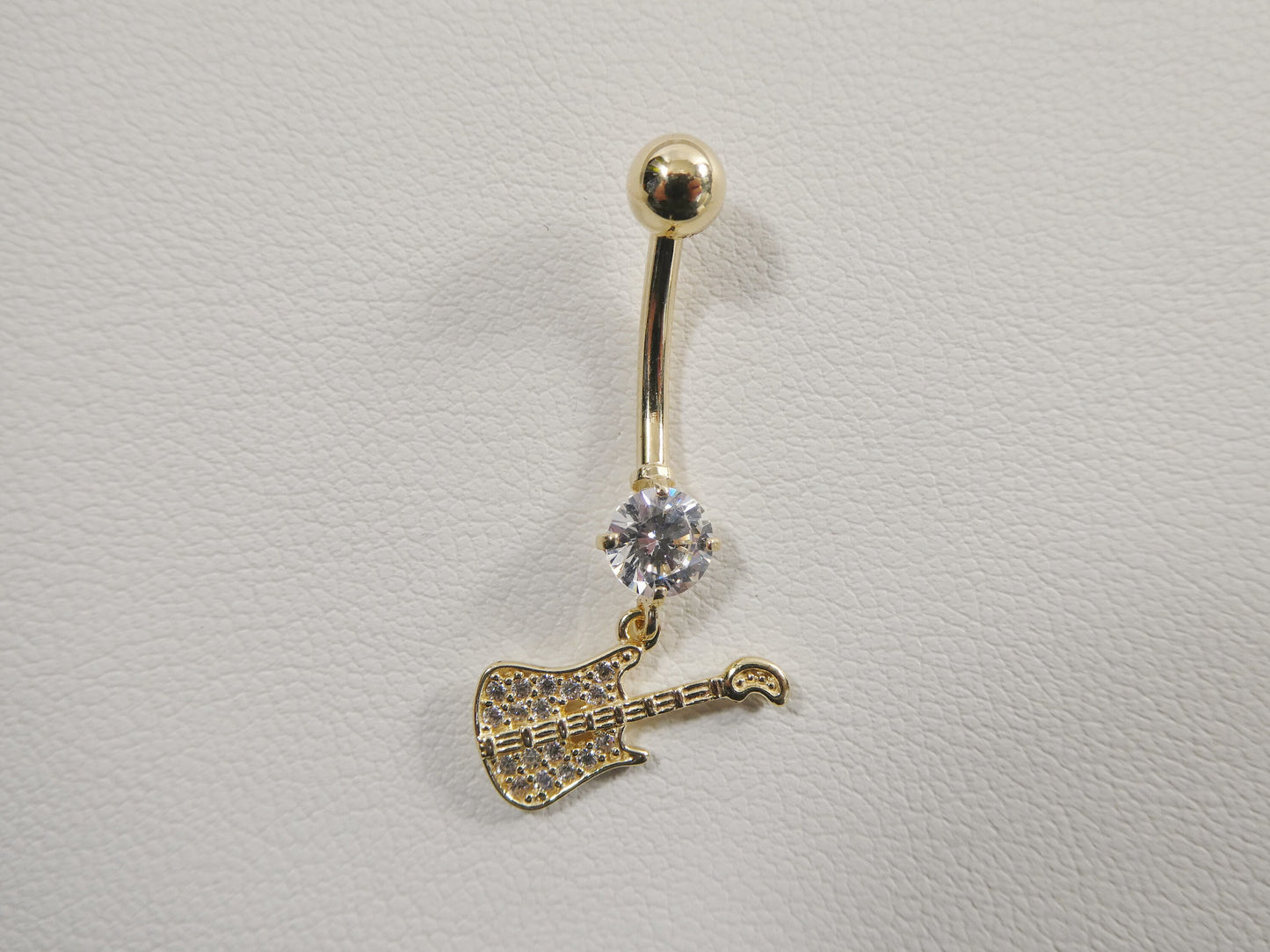 14k real solid yellow gold guitar dangling belly button ring piercing