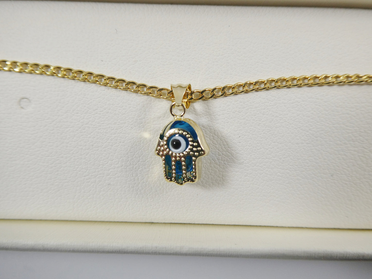 real 14k solid yellow gold 16 inch curb chain and evil eye pendent charm